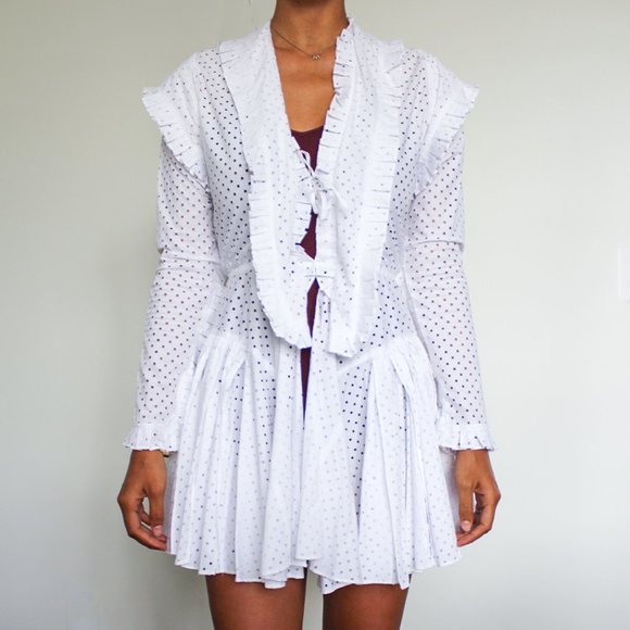 SOLD White Ruffled Long Sleeve Cocktail Dress - Picture 1 of 8